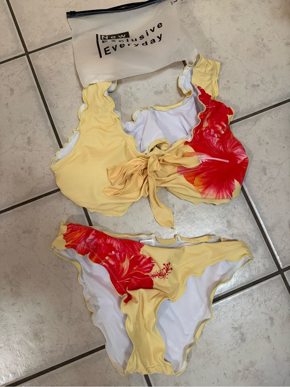 Yellow Floral Tie-Front Bikini Set Size Large